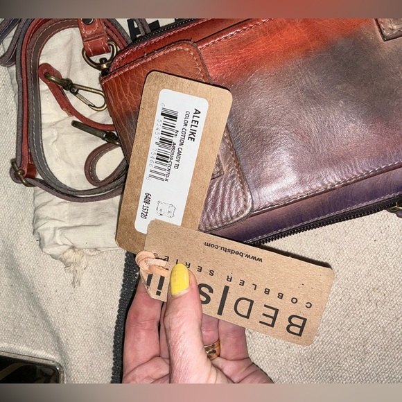 NWT Bed Stu Leather Alelike Crossbody Wristlet Phone Wallet Cotton Candy $215 - Picture 3 of 16